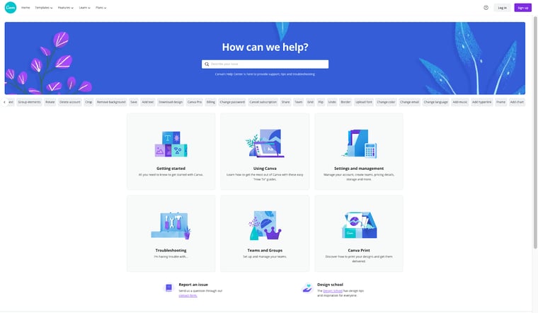 Canva Customer Self Service Knowledge Center Homepage