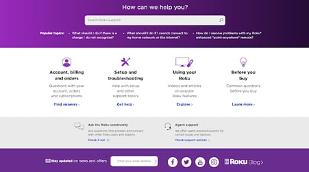 Roku Customer Self Service Knowledge Center Homepage