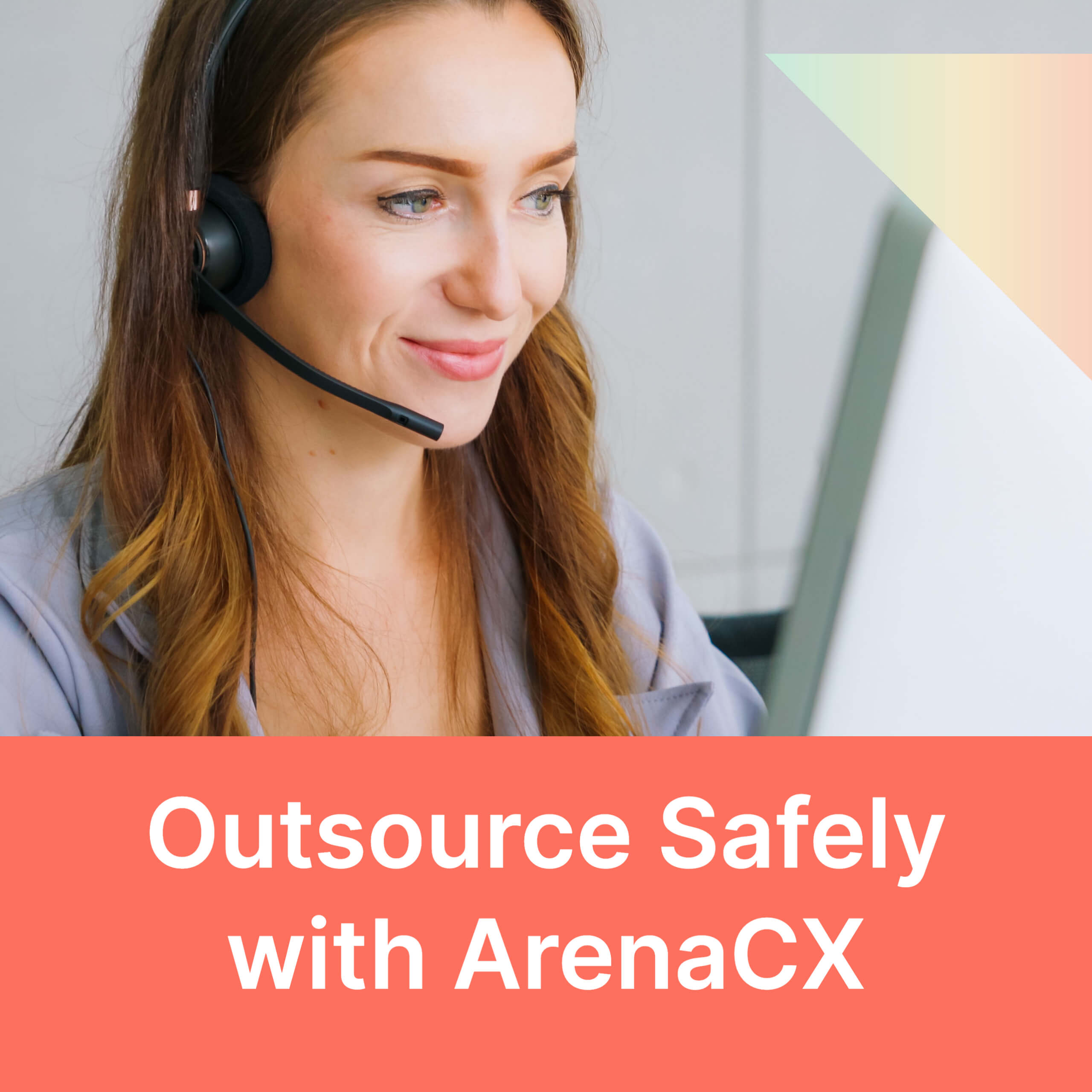 female customer service agent with headset on a laptop