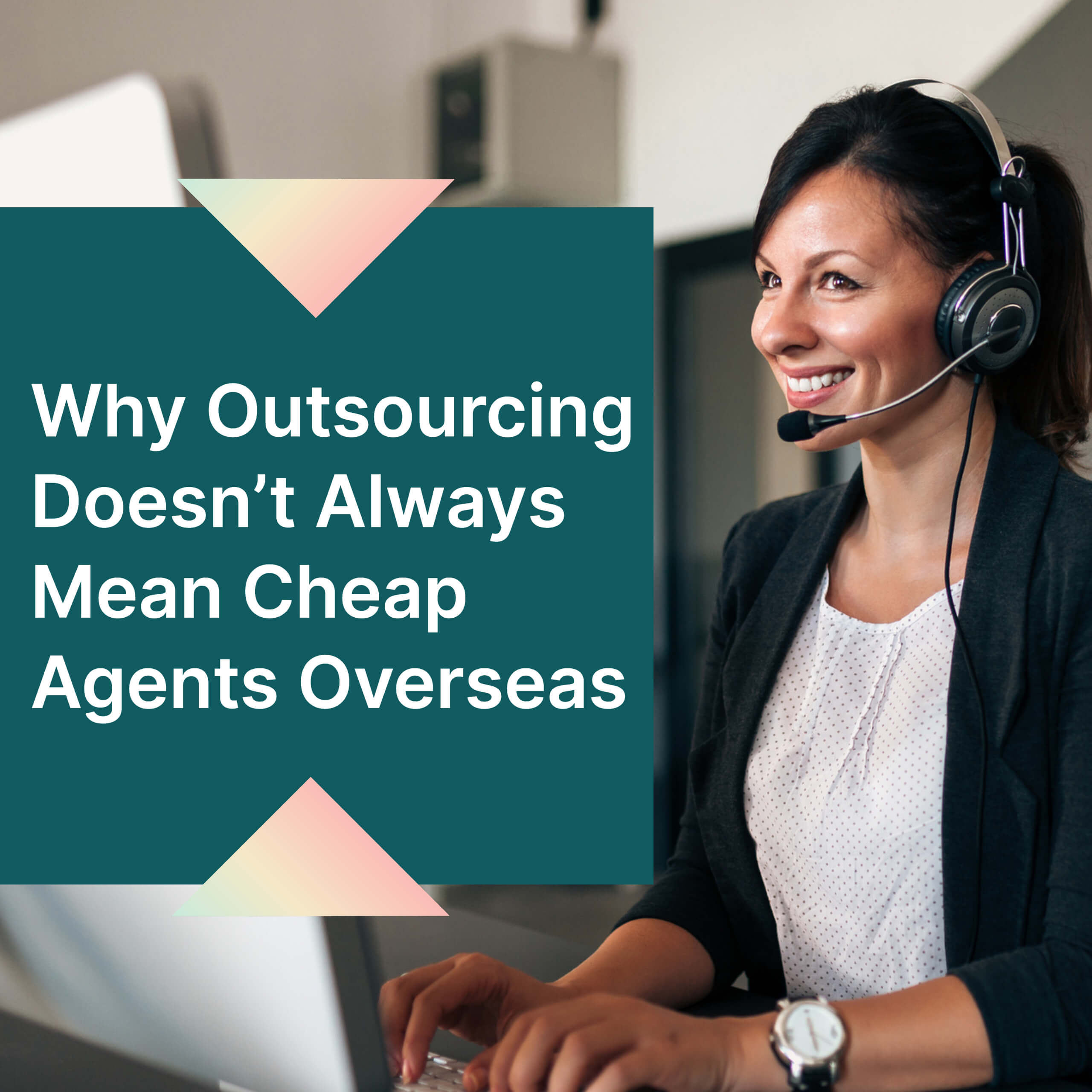 Female customer service agent on a computer while talking on a headset