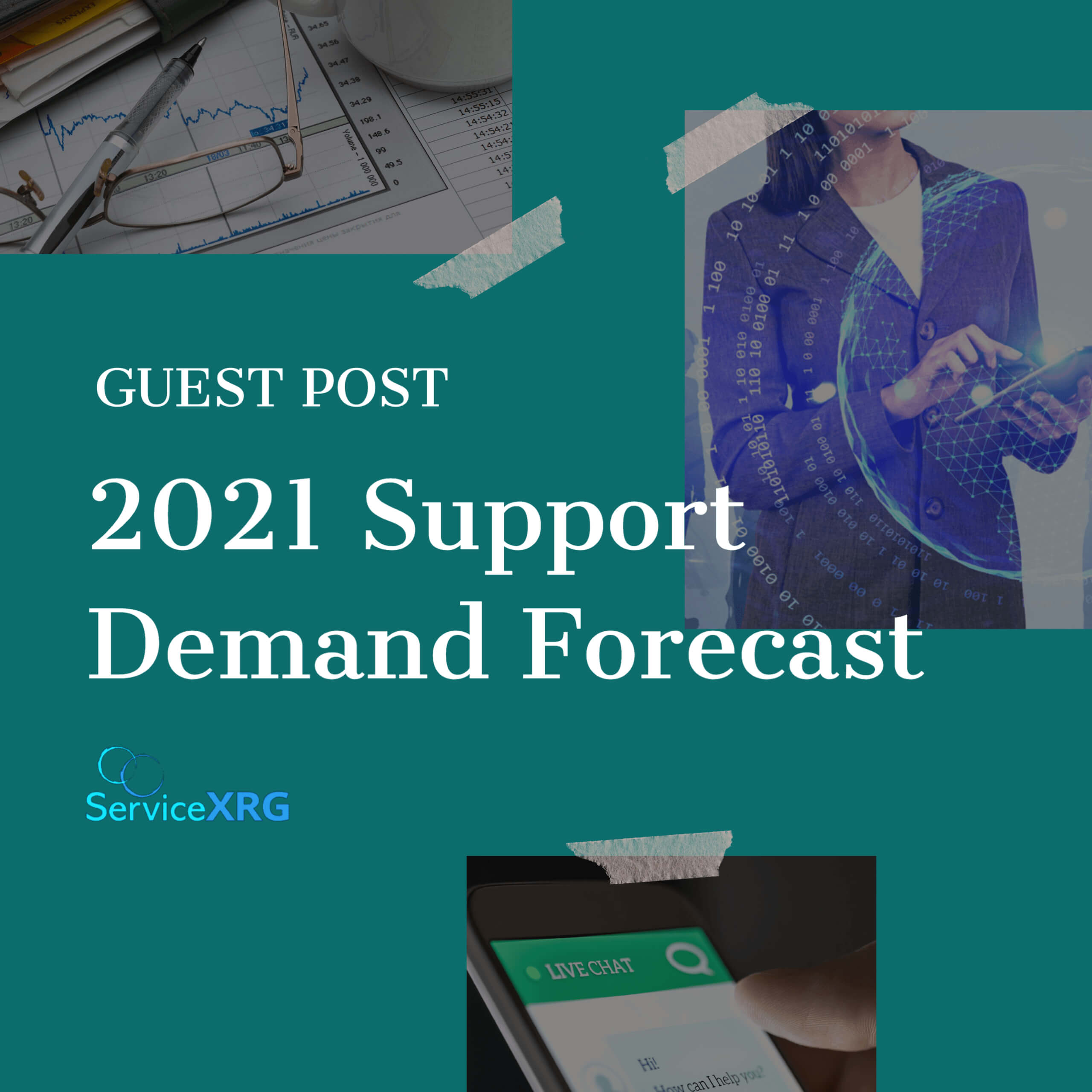 support demand forecast guest blog on blue background with images of forecasting and customer support tools